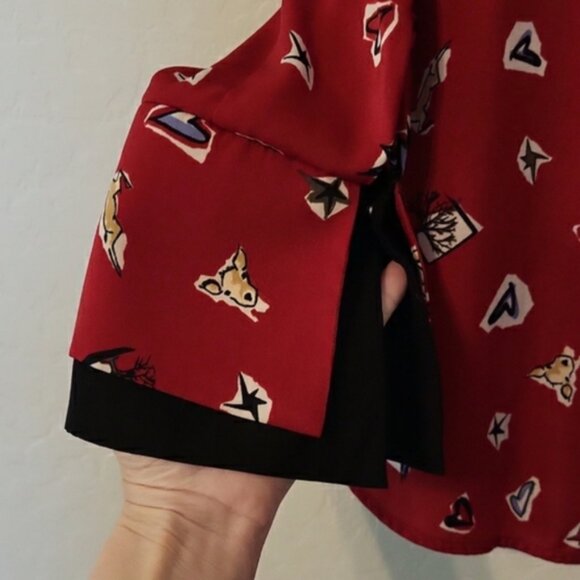 French Rendez Vous Scarlet Print Red Double Cuffs Fun Dear Print Plus Size 16 - Picture 7 of 10